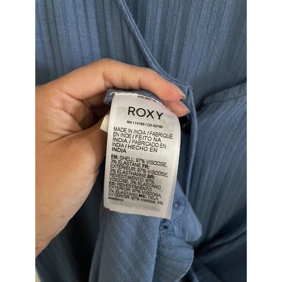 Roxy Dress Women's Fit Flare Mini Blue Large Ribbed Button Down Sleeveless - Picture 6 of 7